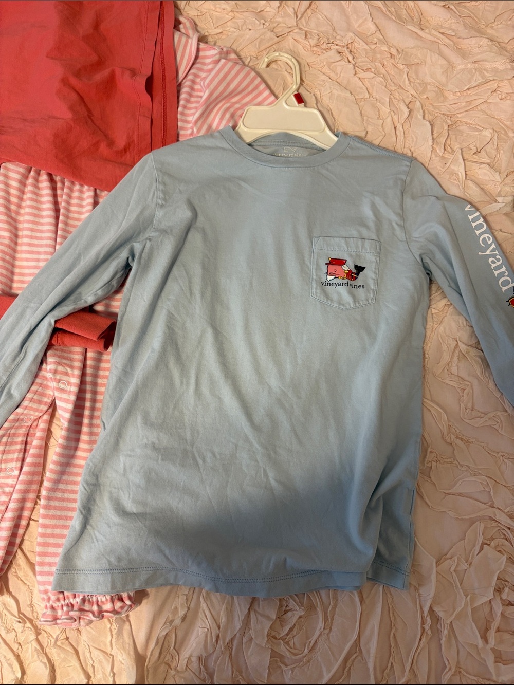 Vineyard Vines Light Blue Long-Sleeve Pocket Tee with Whale Patch